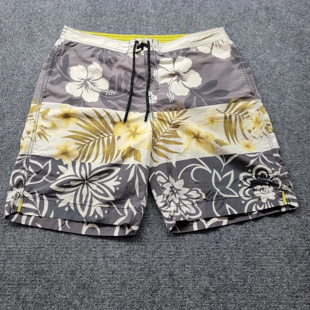 Tommy Bahama Relax Mens XL Swim Trunks Grey Floral Tropical Mesh Lined Shorts